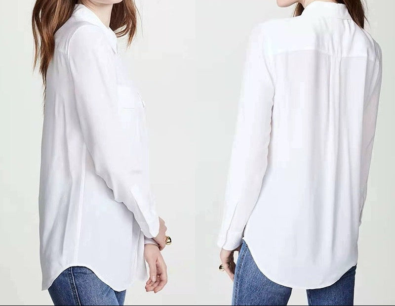 Luxury 100% Mulberry Silk Button-Down Shirt: Classic Long Sleeve Silk Blouse with Double Pockets - Premium Heavyweight Silk Top for Office & Casual - Available in 12 Vibrant Colors