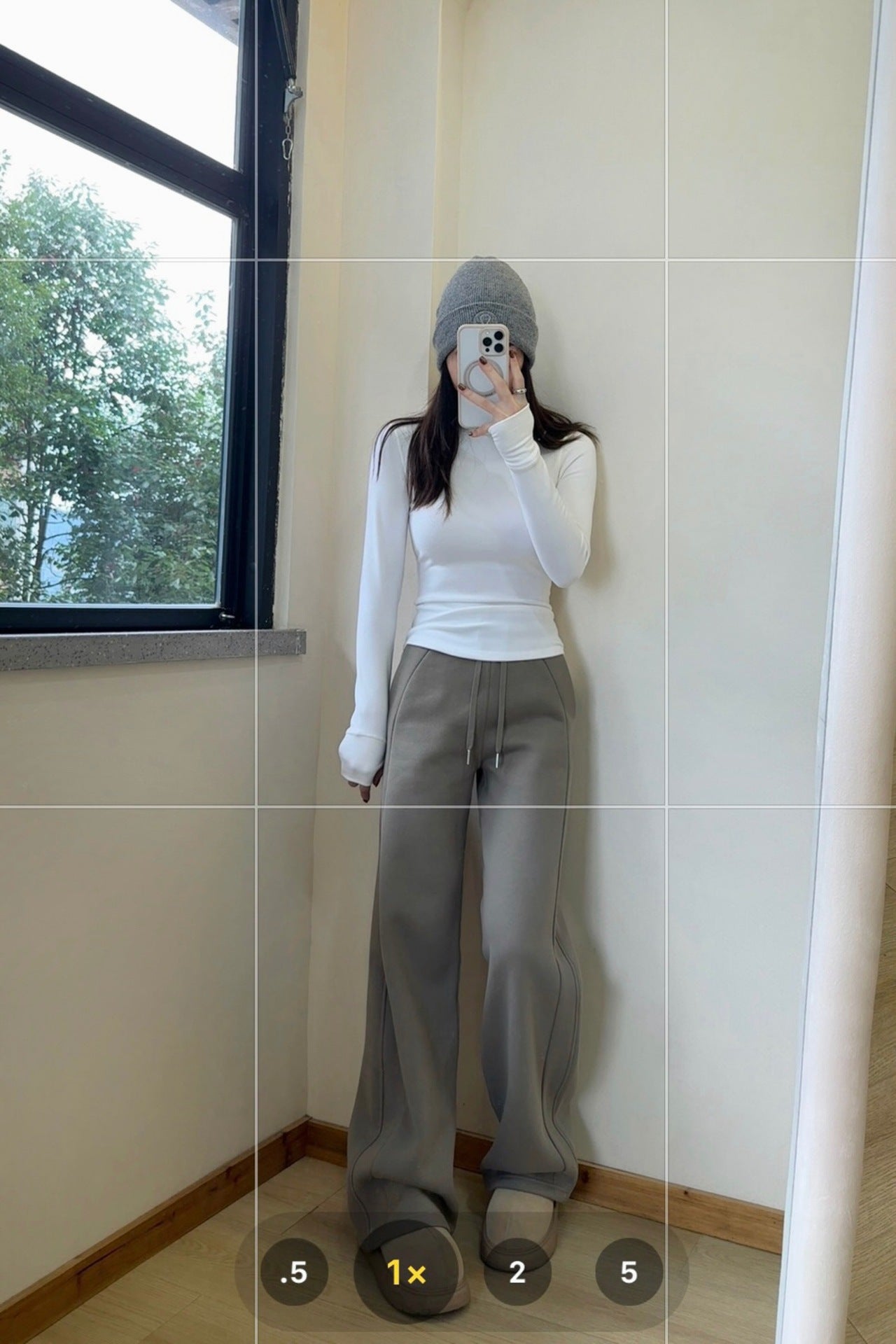Scb Fleece-Lined High-Waisted Drawstring Wide-Leg Pants Warm Casual Versatile Slimming Autumn Winter Floor-Length Sweatpants 1266