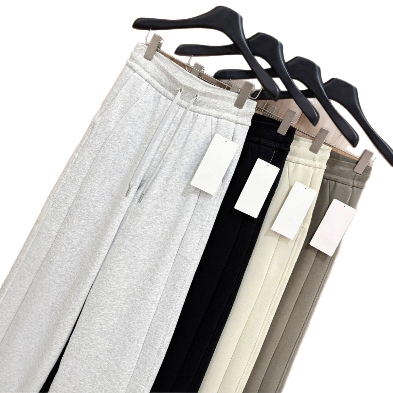 Scb Fleece-Lined High-Waisted Drawstring Wide-Leg Pants Warm Casual Versatile Slimming Autumn Winter Floor-Length Sweatpants 1266