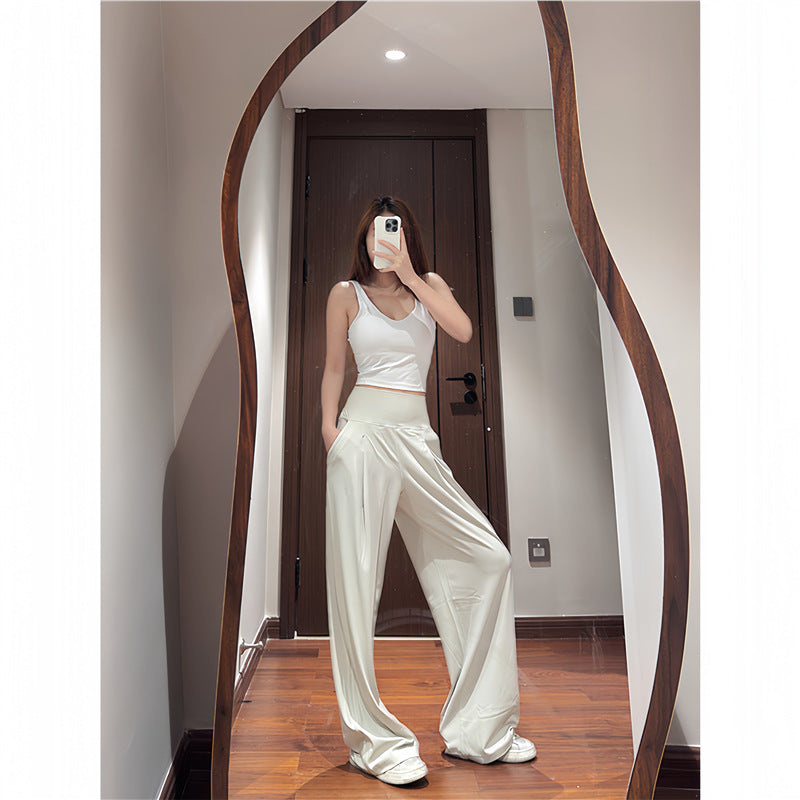 High Waisted Wide Leg Yoga Pants for Women Lycra Fabric Lounge Pants with Pockets Tummy Control & Butt Lifting Yoga Trousers