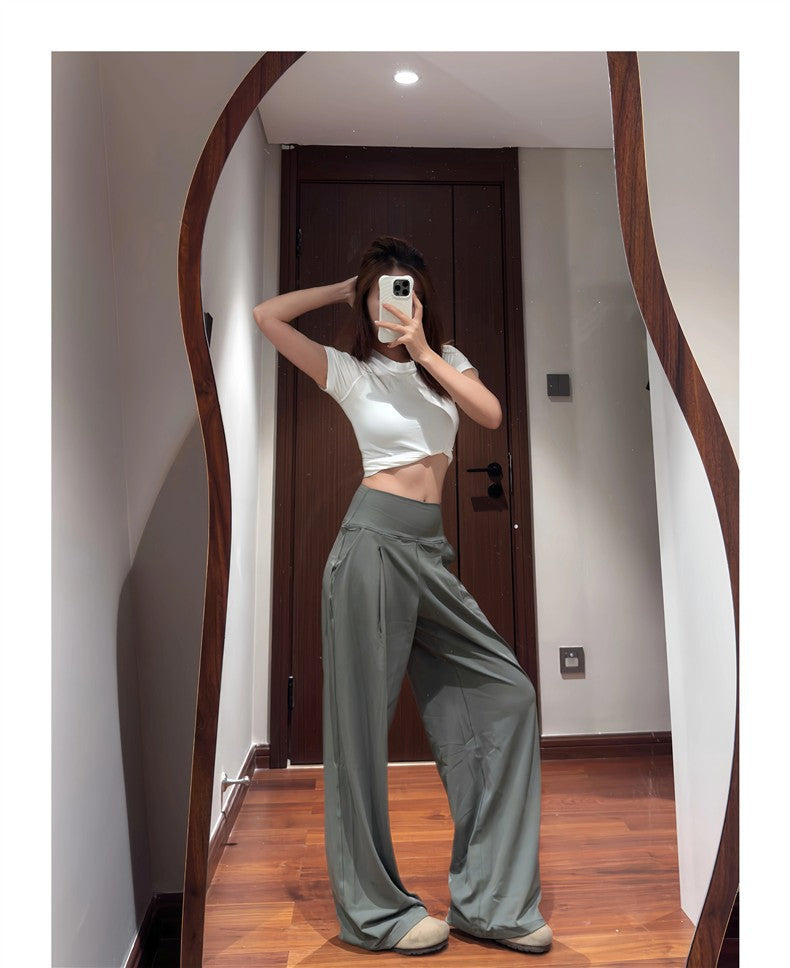 High Waisted Wide Leg Yoga Pants for Women Lycra Fabric Lounge Pants with Pockets Tummy Control & Butt Lifting Yoga Trousers
