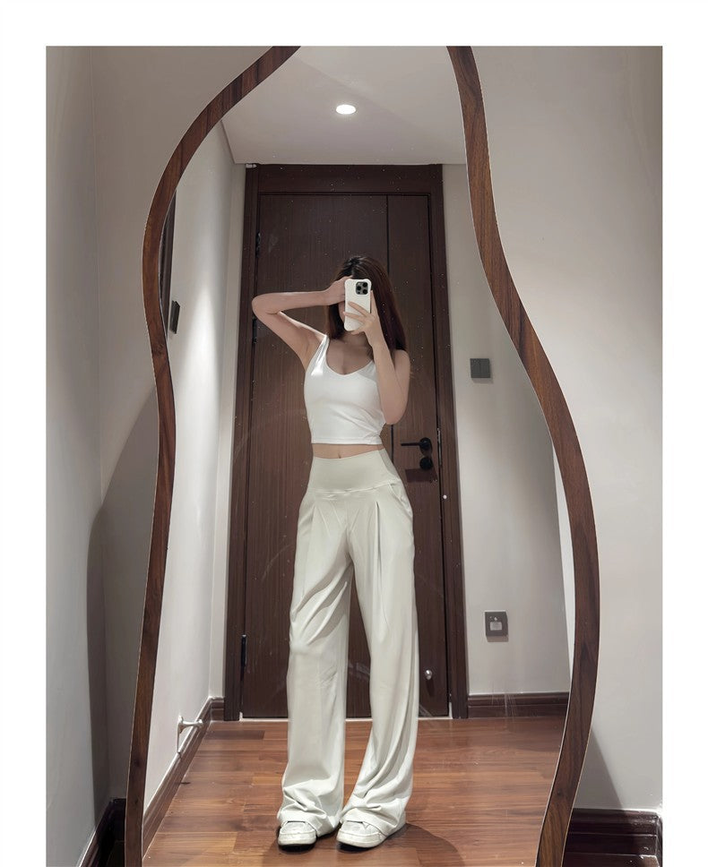 High Waisted Wide Leg Yoga Pants for Women Lycra Fabric Lounge Pants with Pockets Tummy Control & Butt Lifting Yoga Trousers