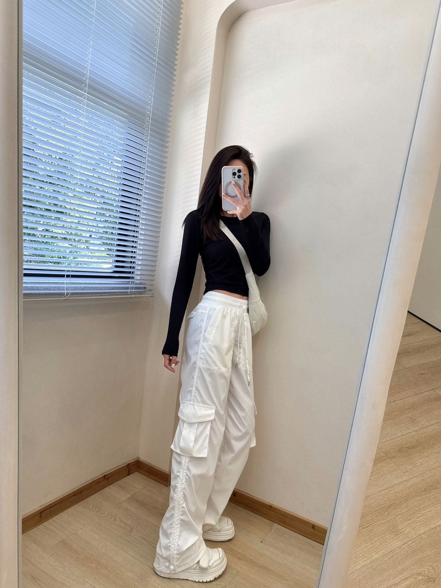 All it takes Threaded Long Sleeve Yoga Sports T T-shirt Fitness High Waist Pleated Slim Top