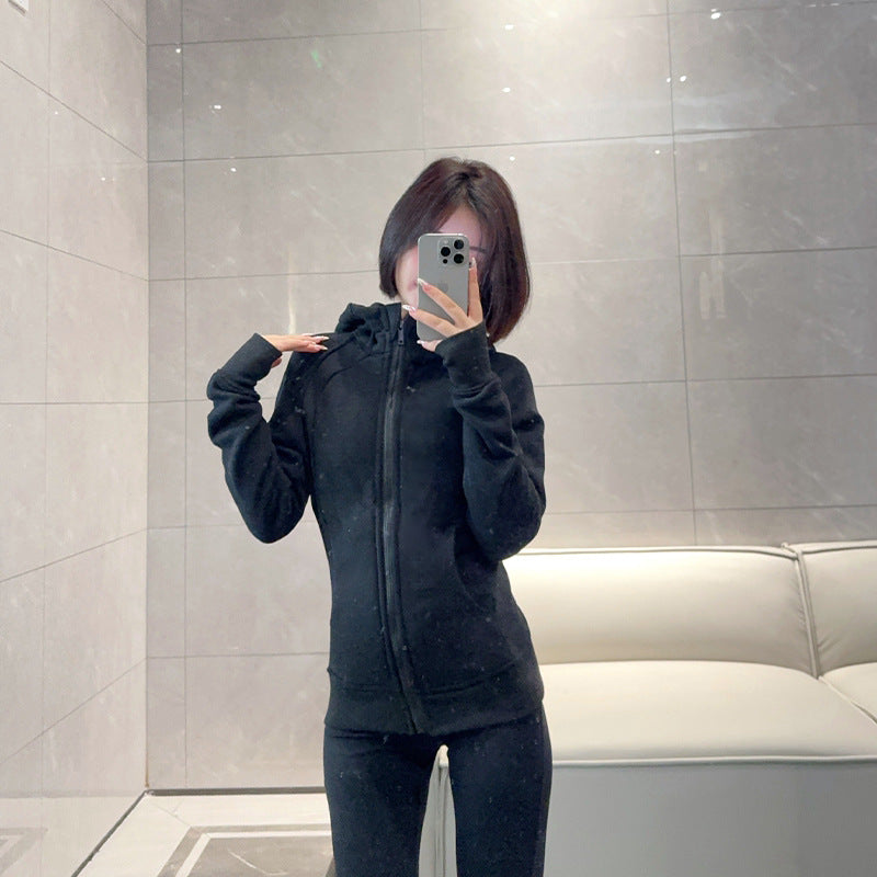 Women’s Slim Fit Thermal Fleece Hoodie 3D Ergonomic Jacket with Side Ribbed Panels Snatched Waist Workout Top for Gym, Yoga & Commute