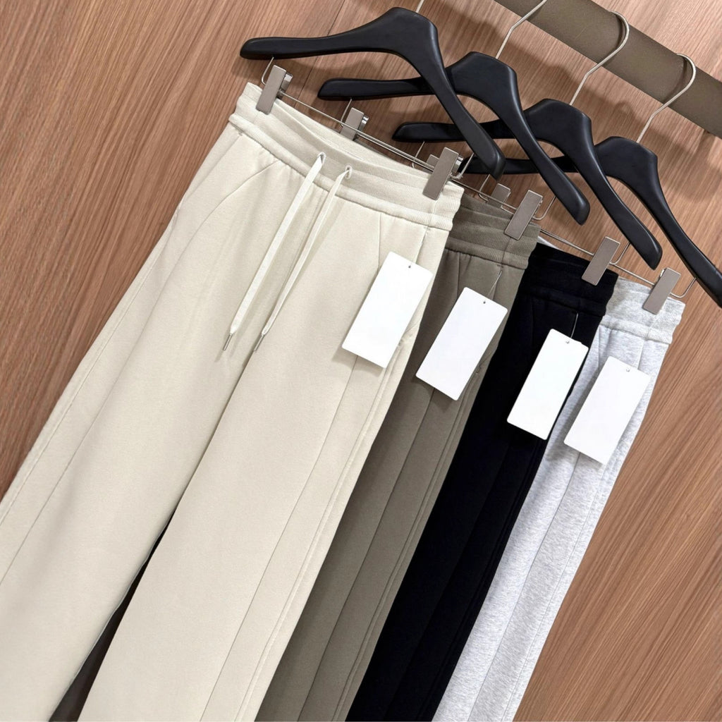 Scb Fleece-Lined High-Waisted Drawstring Wide-Leg Pants Warm Casual Versatile Slimming Autumn Winter Floor-Length Sweatpants 1266
