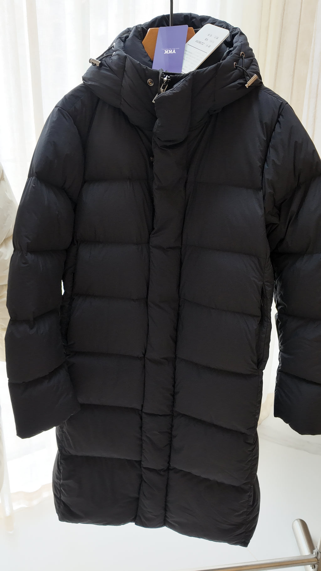 Winter Long Duck Down Jacket With 7 horizontal baffles Hooded Warm Puffy Unisex Black White Grey Easy Clean 850FP model 2360