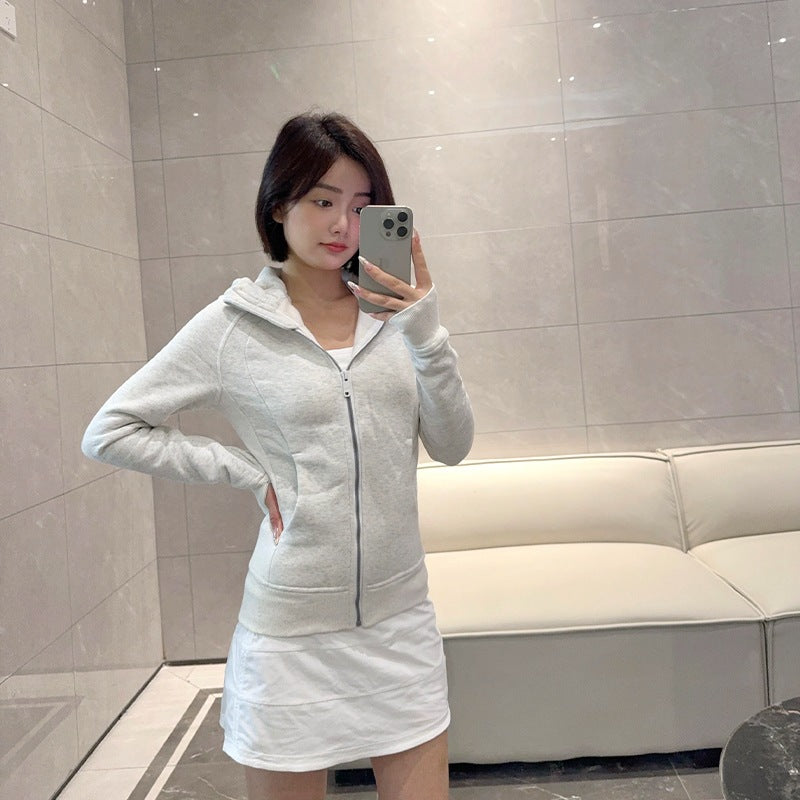 Women’s Slim Fit Thermal Fleece Hoodie 3D Ergonomic Jacket with Side Ribbed Panels Snatched Waist Workout Top for Gym, Yoga & Commute