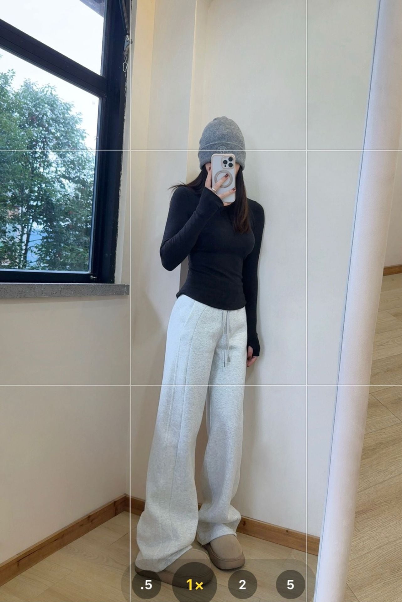 Scb Fleece-Lined High-Waisted Drawstring Wide-Leg Pants Warm Casual Versatile Slimming Autumn Winter Floor-Length Sweatpants 1266