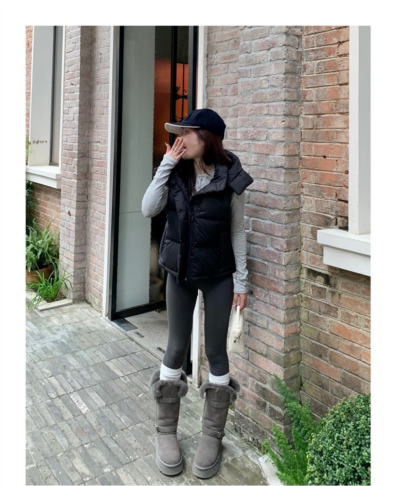Winter Wund Puff Duck Down Four-Grid Vest Down Jacket Puff Hooded Short Coat for Women