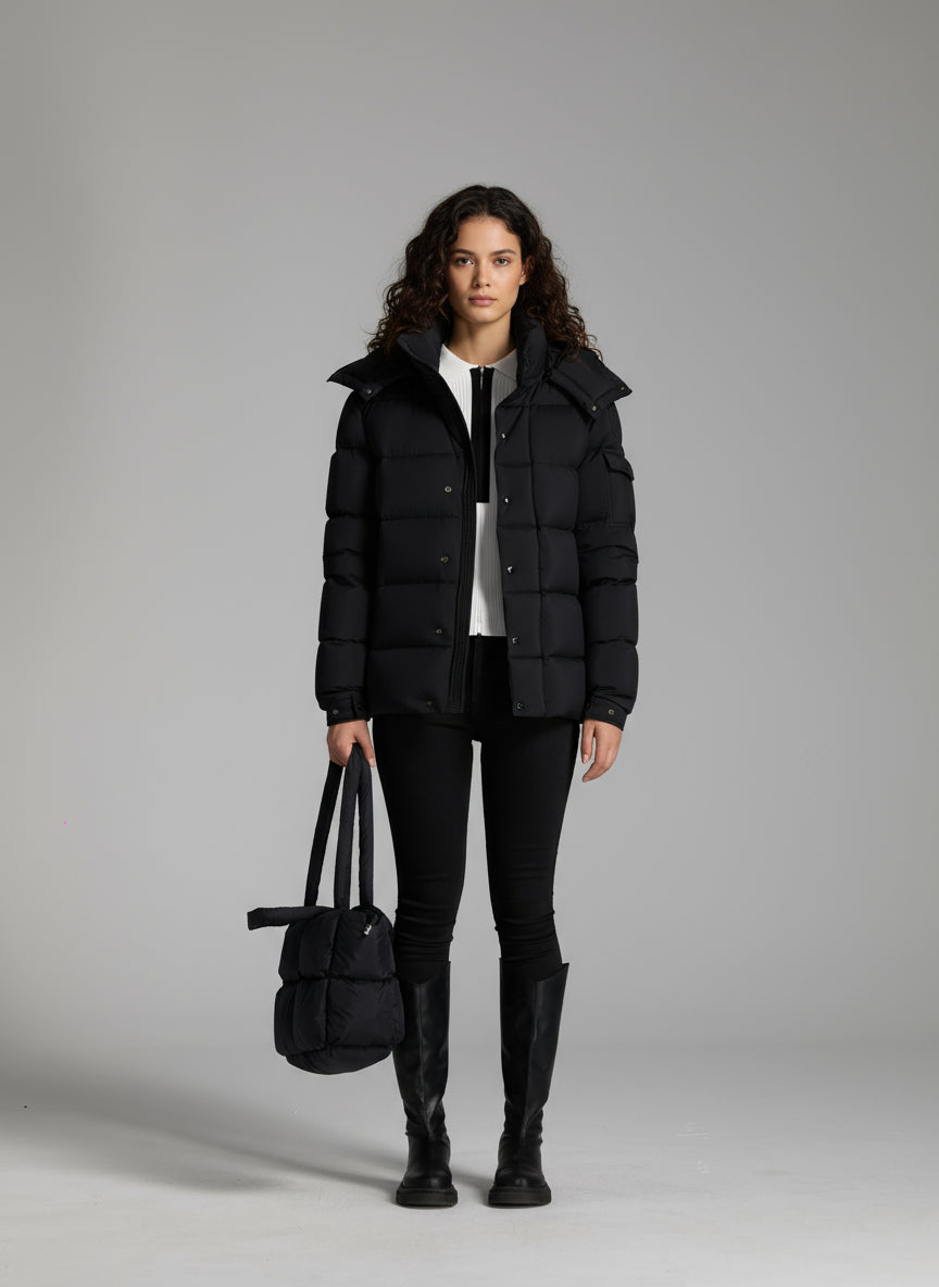 Goose Down Jacket Puffy Fluffy Warm Woman Easy Clean With Hood Lightweight 850FP model 3017