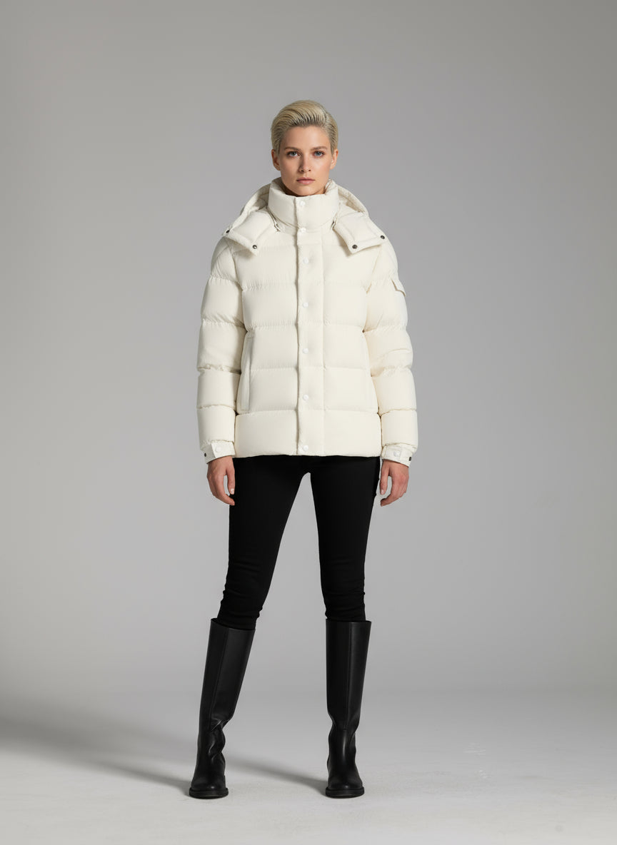 Goose Down Jacket Puffy Fluffy Warm Woman Easy Clean With Hood Lightweight 850FP model 3017