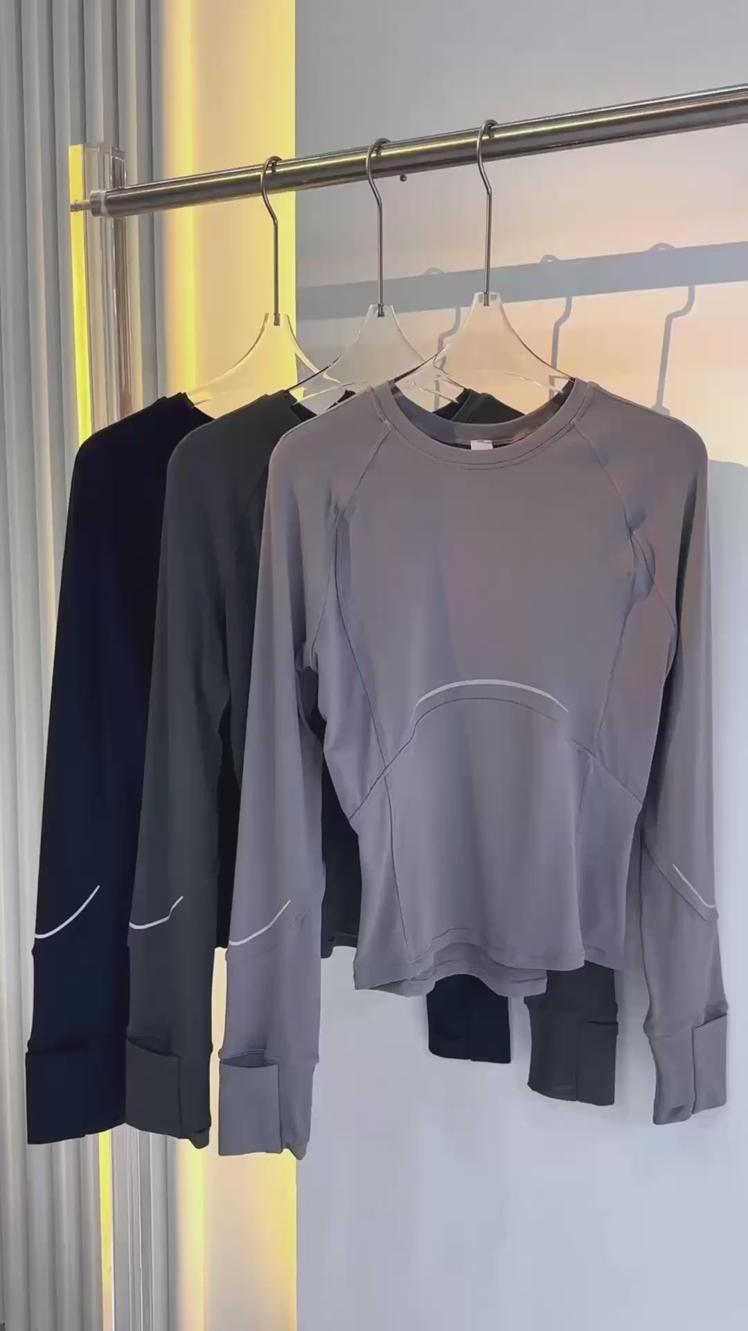 Quick-Dry Breathable Fitness Reflective strip long sleeve T Shirt Quick-Dry Breathable Fitness Round Neck Slim Fit Yoga Top Slimming Shirt