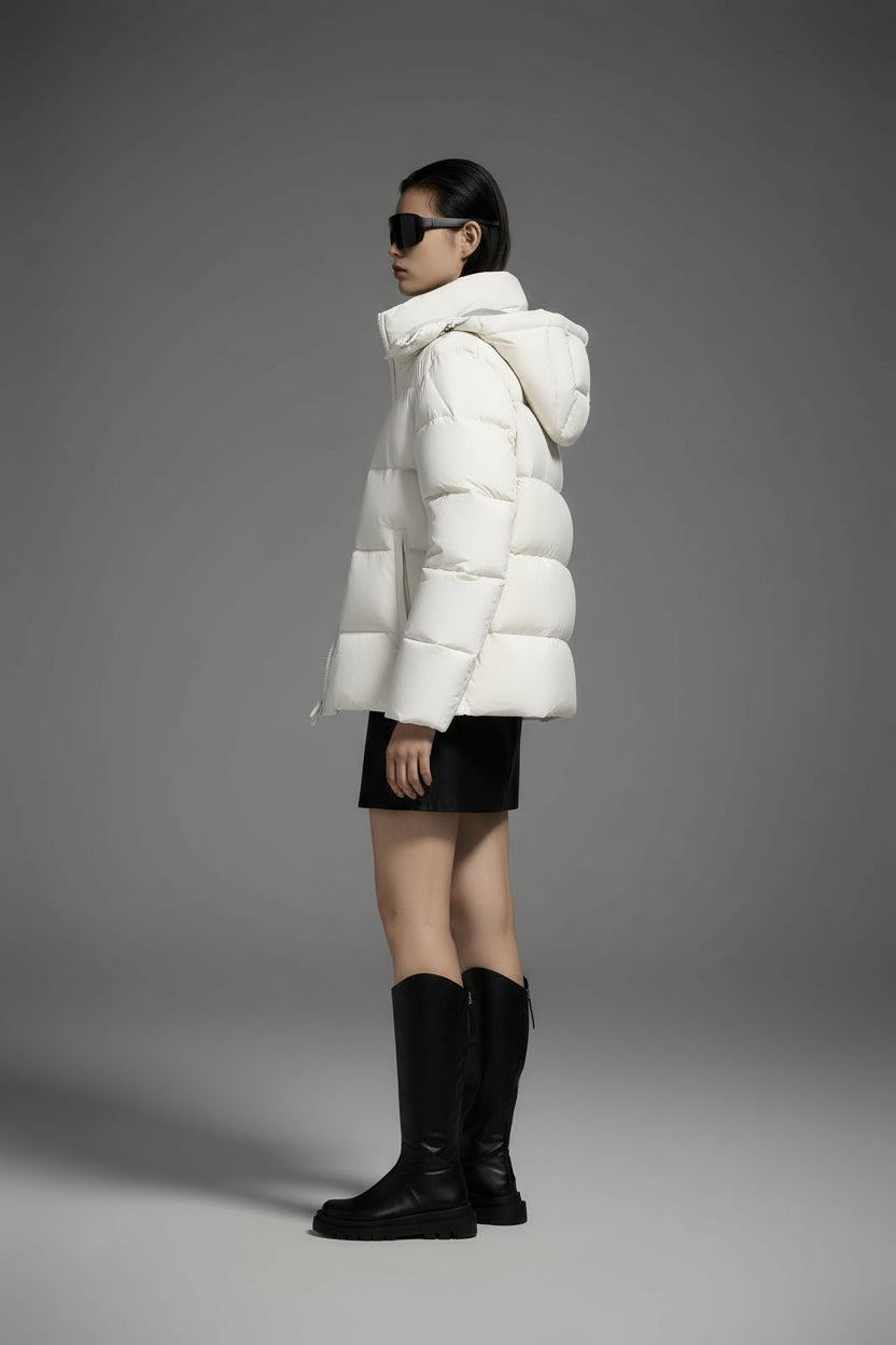 White Duck Down Hooded Jacket Puffy Fluffy Woman Cloud-like Soft Warm Unisex Man Pocket Hood Black 850FP Model2306