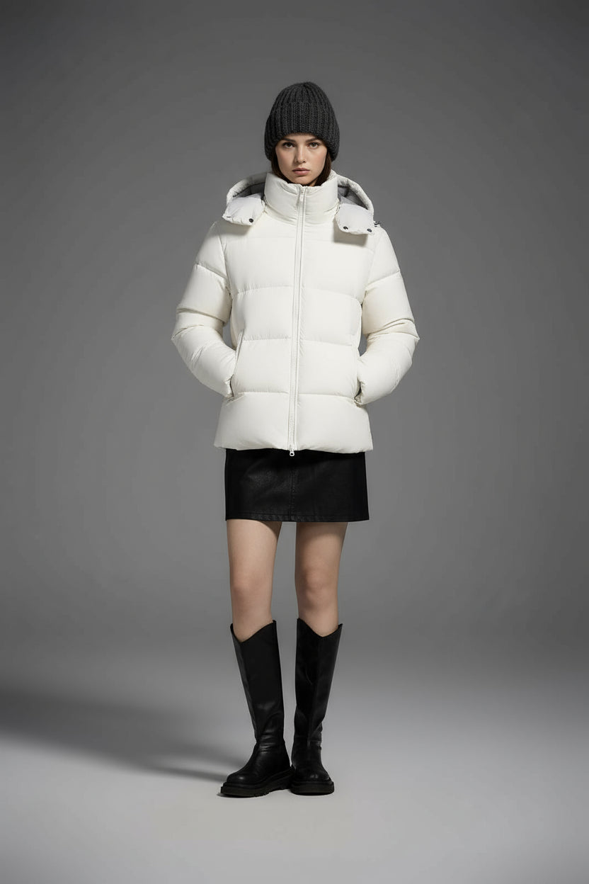 White Duck Down Hooded Jacket Puffy Fluffy Woman Cloud-like Soft Warm Unisex Man Pocket Hood Black 850FP Model2306