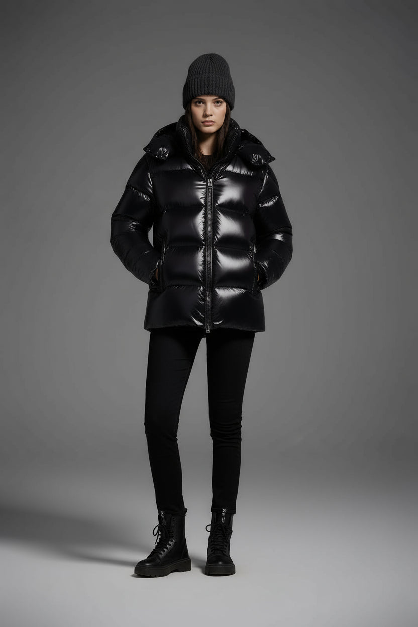White Duck Down Hooded Jacket Puffy Fluffy Woman Cloud-like Soft Warm Unisex Man Pocket Hood Black 850FP Model2306