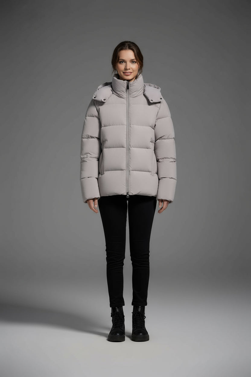 White Duck Down Hooded Jacket Puffy Fluffy Woman Cloud-like Soft Warm Unisex Man Pocket Hood Black 850FP Model2306