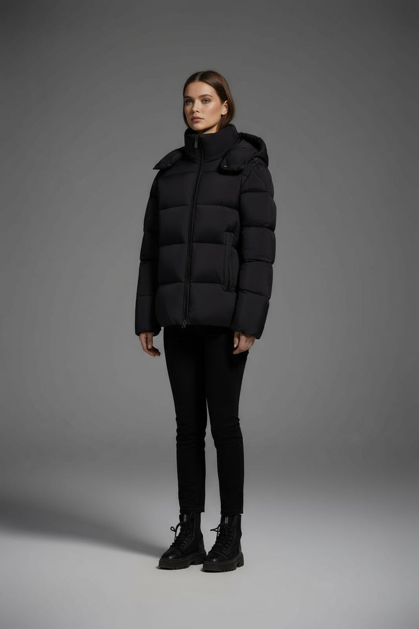 White Duck Down Hooded Jacket Puffy Fluffy Woman Cloud-like Soft Warm Unisex Man Pocket Hood Black 850FP Model2306