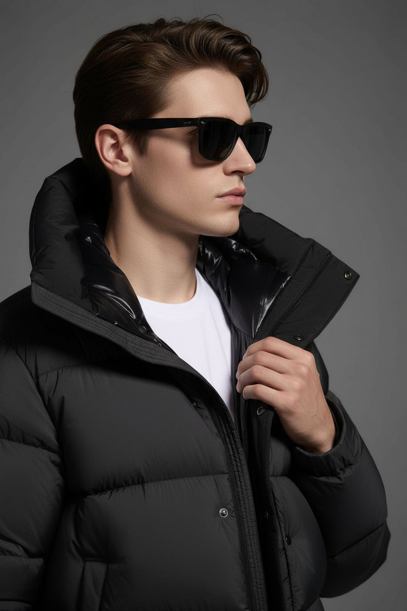 Goose Down Jacket Coat Warm Black Dark Color Unisex Hooded 850FP Toasty Cozy Soft Downy Lightweight model 2319