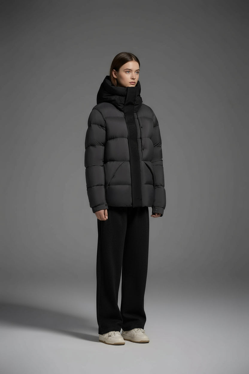 Goose Down Jacket Coat Warm Black Dark Color Unisex Hooded 850FP Toasty Cozy Soft Downy Lightweight model 2319