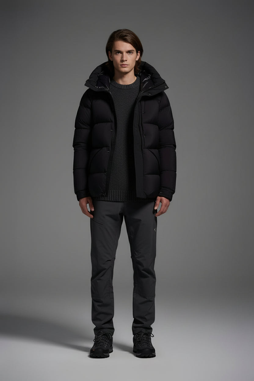 Goose Down Jacket Coat Warm Black Dark Color Unisex Hooded 850FP Toasty Cozy Soft Downy Lightweight model 2319