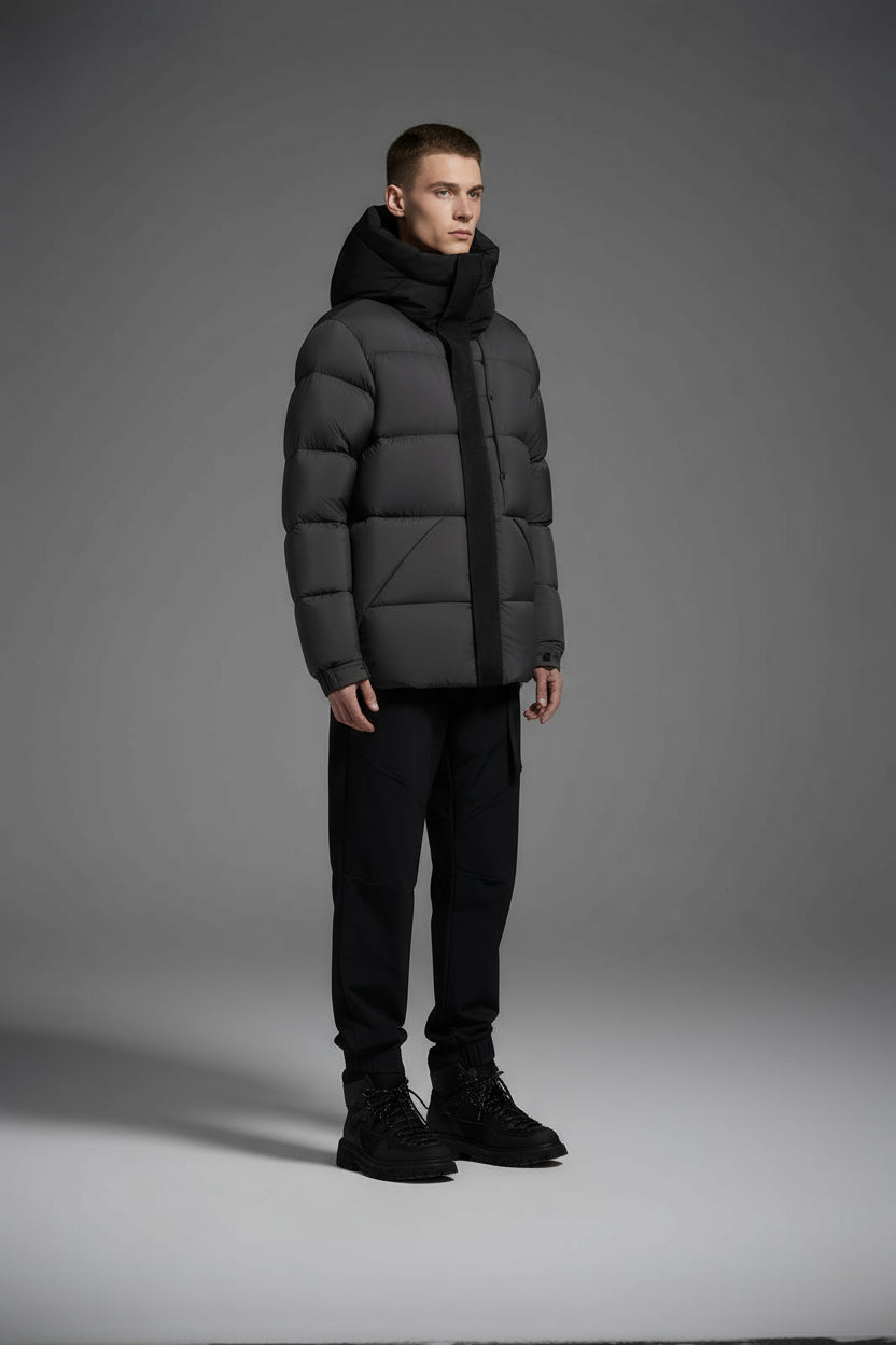 Goose Down Jacket Coat Warm Black Dark Color Unisex Hooded 850FP Toasty Cozy Soft Downy Lightweight model 2319