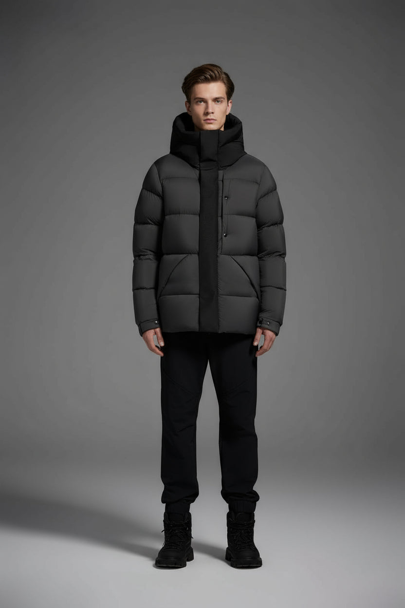 Goose Down Jacket Coat Warm Black Dark Color Unisex Hooded 850FP Toasty Cozy Soft Downy Lightweight model 2319