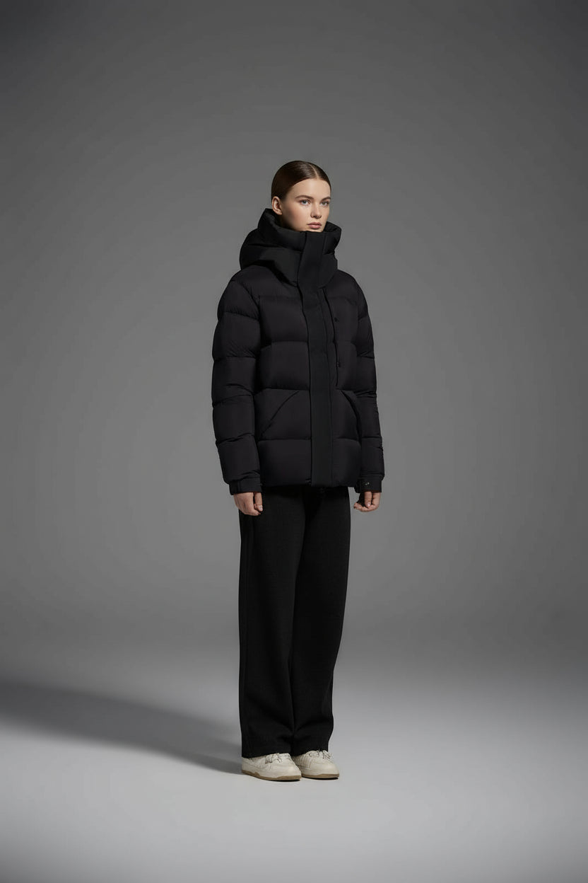 Goose Down Jacket Coat Warm Black Dark Color Unisex Hooded 850FP Toasty Cozy Soft Downy Lightweight model 2319