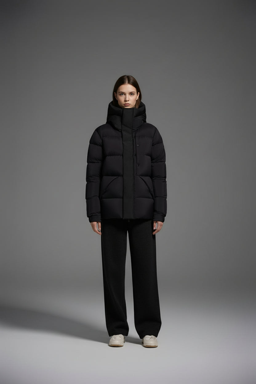 Goose Down Jacket Coat Warm Black Dark Color Unisex Hooded 850FP Toasty Cozy Soft Downy Lightweight model 2319