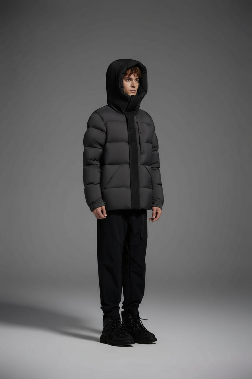 Goose Down Jacket Coat Warm Black Dark Color Unisex Hooded 850FP Toasty Cozy Soft Downy Lightweight model 2319