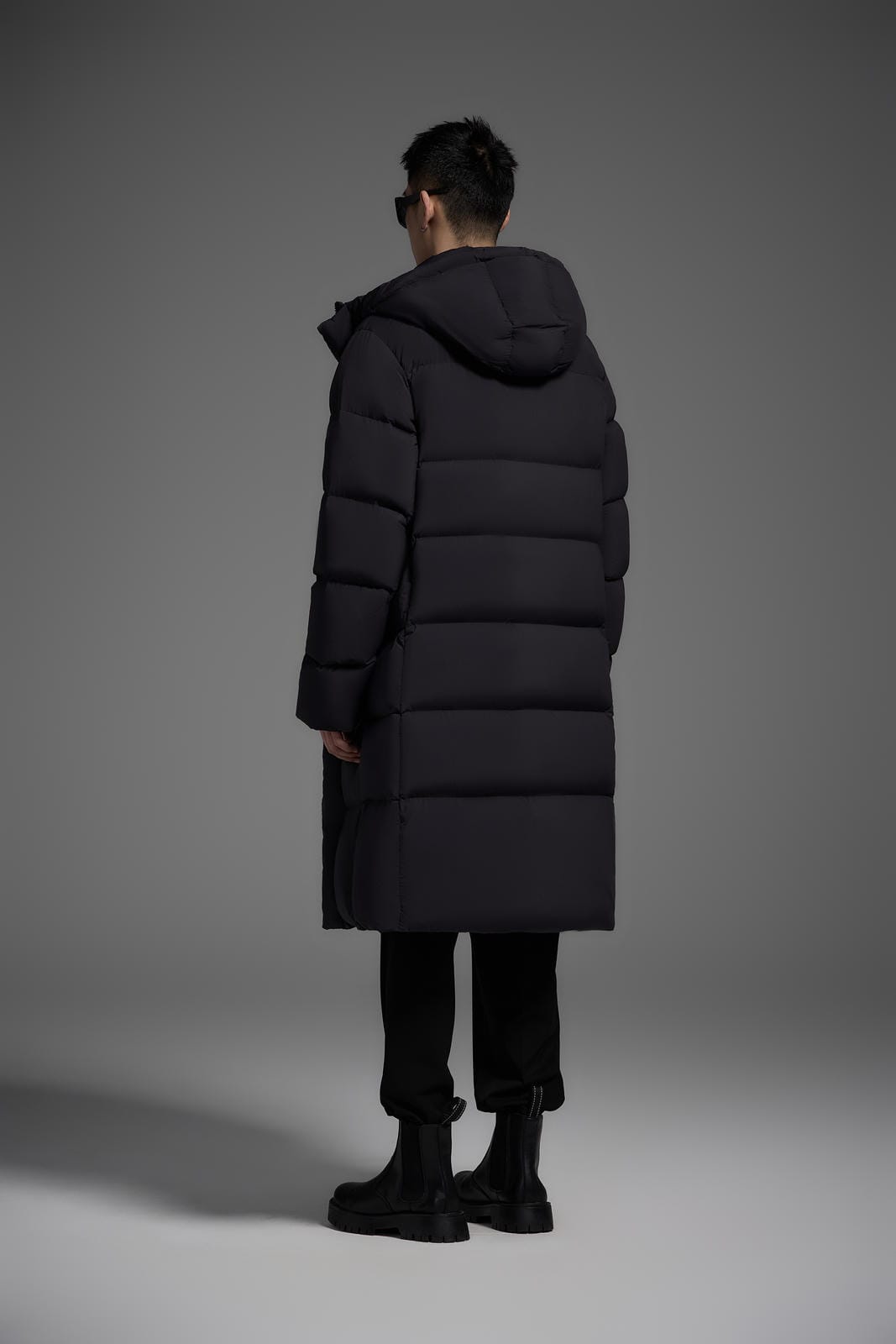 Winter Long Duck Down Jacket With 7 horizontal baffles Hooded Warm Puffy Unisex Black White Grey Easy Clean 850FP model 2360