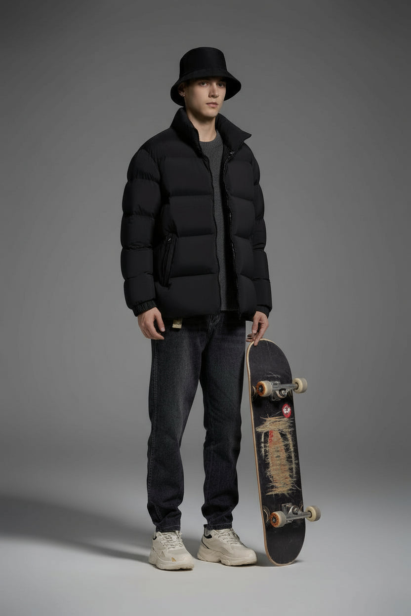 Duck down jacket With Hood Man Women Unisex Warm Black Easy Clean Classic Lightweight model 2452