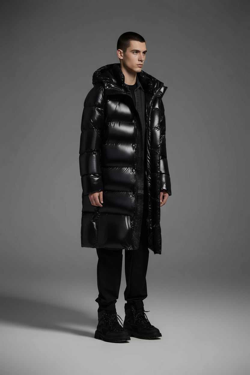 Long Duck Down Jacket With 7  horizontal baffles Hooded Warm Puffy Unisex Women Black White Grey Easy Clean 850FP model2360