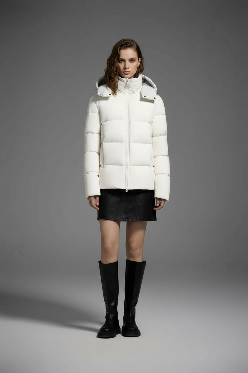 White Duck Down Hooded Jacket Puffy Fluffy Woman Cloud-like Soft Warm Unisex Man Pocket Hood Black 850FP Model2306