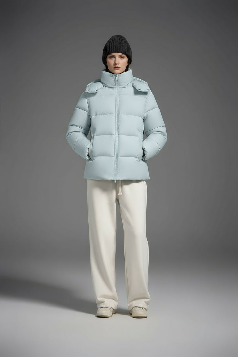 White Duck Down Hooded Jacket Puffy Fluffy Woman Cloud-like Soft Warm Unisex Man Pocket Hood Black 850FP Model2306