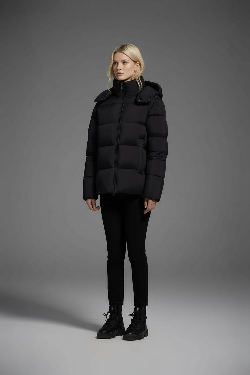 White Duck Down Hooded Jacket Puffy Fluffy Woman Cloud-like Soft Warm Unisex Man Pocket Hood Black 850FP Model2306