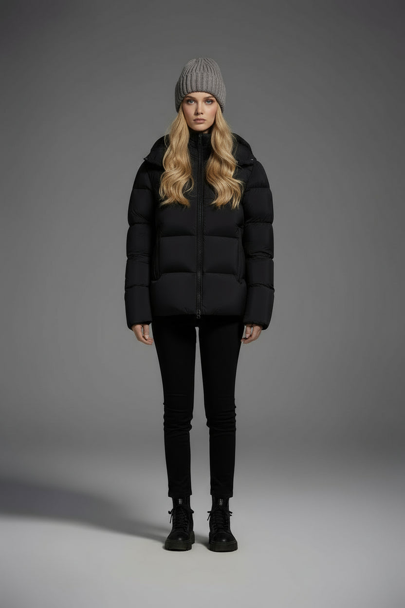 White Duck Down Hooded Jacket Puffy Fluffy Woman Cloud-like Soft Warm Unisex Man Pocket Hood Black 850FP Model2306