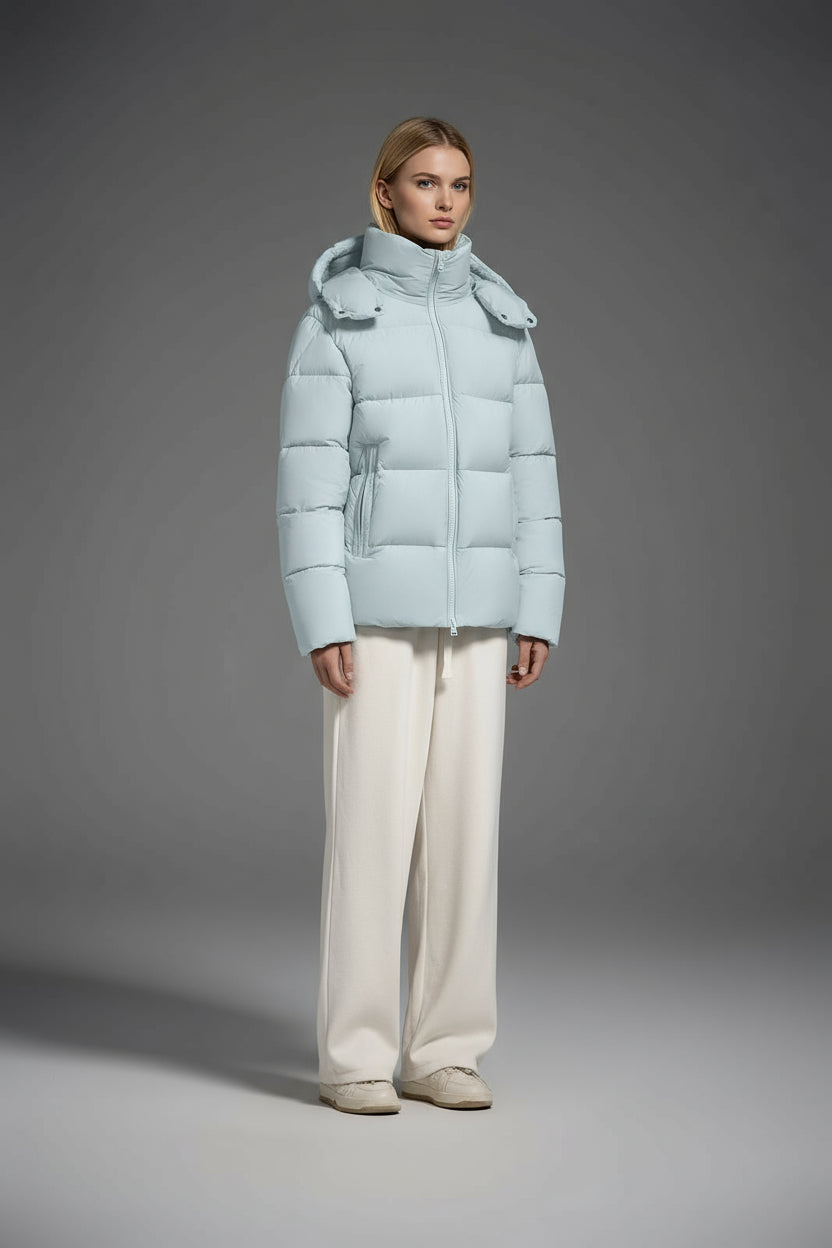 White Duck Down Hooded Jacket Puffy Fluffy Woman Cloud-like Soft Warm Unisex Man Pocket Hood Black 850FP Model2306